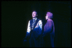 Actors Christine Andreas (whose role was eliminated during previews) & Peter Allen in a scene fr. the Broadway musical "Legs Diamond." (New York)