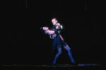 Actors Christine Andreas (whose role was eliminated during previews) & Peter Allen in a scene fr. the Broadway musical "Legs Diamond." (New York)
