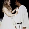 Actors Kathryn Meisle & Raul Julia in a scene fr. the New York Shakespeare Festival production of the play "Othello" at the Delacorte Theater in Central Park. (New York)
