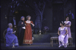 Actors (L-R) Kate Wilkinson, Robert Gerringer, Blythe Danner, Phoebe Cates & Leslie Geraci in a scene fr. the New York Shakespeare Festival production of the play "Much Ado About Nothing" at the Delacorte Theater in Central Park. (New York)