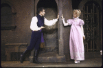 Actors Kevin Kline & Blythe Danner in a scene fr. the New York Shakespeare Festival production of the play "Much Ado About Nothing" at the Delacorte Theater in Central Park. (New York)