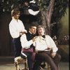 Actors (L-R) Don Reilly, Kevin Kline (in tree) Brian Murray, & Robert Gerringer in a scene fr. the New York Shakespeare Festival production of the play "Much Ado About Nothing" at the Delacorte Theater in Central Park. (New York)