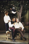 Actors (L-R) Don Reilly, Kevin Kline (in tree) Brian Murray, & Robert Gerringer in a scene fr. the New York Shakespeare Festival production of the play "Much Ado About Nothing" at the Delacorte Theater in Central Park. (New York)