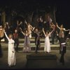 Actors (Front L-2L) Kevin Kline & Blythe Danner w. entire cast in a scene fr. the New York Shakespeare Festival production of the play "Much Ado About Nothing" at the Delacorte Theater in Central Park. (New York)