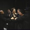 Actors (L-R) Thomas Kopache, Moses Gunn, Christopher Walken, Paul Hecht, Larry Bryggman & Andre Braugher in a scene fr. the New York Shakespeare Festival  production of the play "Coriolanus." (New York)