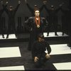 Actors Moses Gunn (L), Christopher Walken (C) & Thomas Kopache (R) w. cast members in a scene fr. the New York Shakespeare Festival  production of the play "Coriolanus." (New York)