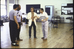 (L-R) Actors Gregory Hines, John Amos and Fisher Stevens with director Harold Guskin in a rehearsal shot from the New York Shakespeare Festival production of the play "Twelfth Night" at the Delacorte Theater in Central Park. (New York)