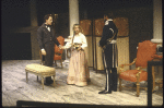 Actors (L-2L) Robert Westenberg & Pippa Pearthree in a scene fr. the New York Shakespeare Festival production of the play "Hamlet." (New York)