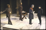 Actors (L-R) Rick Lieberman, Ralph Byers, George Hall & Diane Venora (as Hamlet) in a scene fr. the New York Shakespeare Festival production of the play "Hamlet." (New York)