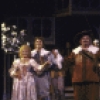 Actors (L-R) Deborah Rush, James Goodwin, Jerome Dempsey, Roxanne the dog, Dylan Baker, Elizabeth McGovern and Thomas Gibson in scene from NY Shakespeare Festival production of "Two Gentlemen of Verona" at the Delacorte Theater in Central Park. (New York)