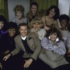 Front L-R) Actress Leslie Uggams, composer Jerry Herman & actresses Carol Channing & Andrea McArdle w. cast in a publicity shot for the National tour of the musical revue "Jerry's Girls." (New York)