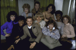 Front L-R) Actress Leslie Uggams, composer Jerry Herman & actresses Carol Channing & Andrea McArdle w. cast in a publicity shot for the National tour of the musical revue "Jerry's Girls." (New York)