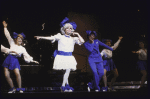 Actresses Carol Channing (2L) & Leslie Uggams (3R) w. cast in a scene fr. the National tour of the musical revue "Jerry's Girls." (New York)