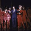 3L-4R) Actresses Andrea McArdle & Leslie Uggams, composer Jerry Herman & actress Carol Channing in a scene fr. the National tour of the musical revue "Jerry's Girls." (New York)