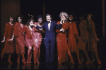 3L-4R) Actresses Andrea McArdle & Leslie Uggams, composer Jerry Herman & actress Carol Channing in a scene fr. the National tour of the musical revue "Jerry's Girls." (New York)