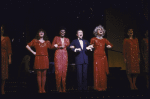 2L-2R) Actresses Andrea McArdle & Leslie Uggams, composer Jerry Herman & actress Carol Channing in a scene fr. the National tour of the musical revue "Jerry's Girls." (New York)
