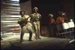 Actors (L-R) Leon Morenzie & Lou Ferguson w. steel band in a scene fr. the Chelsea Theater Center's production of the play "Rum an Coca Cola." (New York)