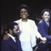 Musical Conductor Aaron Graves (L) w. actors (2L-R) Queen Esther Marrow (as gospel singer Mahalia Jackson), Doug Eskew, Lynette G. DuPre, Gwen Stewart & Carl Hall in a scene fr. the Broadway musical "Truly Blessed." (New York)
