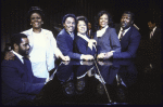 Musical Conductor Aaron Graves (L) w. actors (2L-R) Queen Esther Marrow (as gospel singer Mahalia Jackson), Doug Eskew, Lynette G. DuPre, Gwen Stewart & Carl Hall in a scene fr. the Broadway musical "Truly Blessed." (New York)