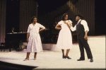 Musical Conductor Aaron Graves (seated at piano, far L.) w. actors (L-R) Queen Esther Marrow, Gwen Stewart & Doug Eskew in a scene fr. the Broadway musical "Truly Blessed." (New York)