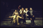 Actors (L-R) Christopher Lloyd (rear), Robert Weil, Benjamin Rayson, Raymond J. Barry & John A. Coe in a scene fr. the Broadway production of the Chelsea Theater Center's production of the musical "Happy End." (New York)
