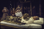 Actors (fr., L-R) Glenn Close, Michael John, Tom Aldredge & Nicol Williamson w. (back, on throne) Penny Fuller in a scene fr. the Broadway musical "Rex." (New York)
