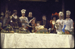 Actors (C) Nicol Williamson & Michael John w. cast members  in a scene fr. the Broadway musical "Rex." (New York)