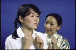 Actresses (L-R) Kim Miyori and Lori Tan Chinn in a publicity shot for the Off-Broadway play "Peking Man." (New York)