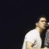 Actor (L) Russ Jolly w. cast member  in a scene fr. the Broadway musical "Buddy." (New York)