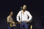 Actor Paul Hipp as Buddy Holly w. cast member in a scene fr. the Broadway musical "Buddy." (New York)