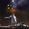 Actor (L) Robert MacNaughton w. cast members in a scene fr. the New York Shakespeare Festival production of the play "Henry V" at the Delacorte Theatre in Central Park. (New York)