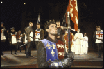 Actor Kevin Kline (fr.) w. cast members in a scene fr. the New York Shakespeare Festival production of the play "Henry V" at the Delacorte Theatre in Central Park. (New York)