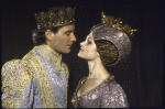 Actors Kevin Kline & Mary Elizabeth Mastrantonio in a scene fr. the New York Shakespeare Festival production of the play "Henry V" at the Delacorte Theatre in Central Park. (New York)