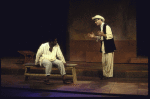 Actors (L-R) Blair Underwood & Kevin Kline in a scene fr. the New York Shakespeare Festival production of the play "Measure For Measure" at the Delacorte Theatre in Central Park. (New York)