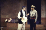 Actors (fr., L-R) Kevin Kline & Peter Francis-James w. cast member in a scene fr. the New York Shakespeare Festival production of the play "Measure For Measure" at the Delacorte Theatre in Central Park. (New York)