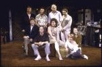 Director Mike Nichols (top L) and playwright David Rabe (top 3L) w. cast in company shot of Broadway play "Hurlyburly." (New York)