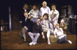 Director Mike Nichols (top L) and playwright David Rabe (top 3L) w. cast in company shot of Broadway play "Hurlyburly." (New York)