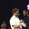 (L-R) Director Robin Phillips with actors Denzel Washington and Sharon Washington in a publicity shot for the New York Shakespeare Festival production of the play "Richard III" at the Delacorte Theatre in Central Park (New York)