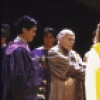 Actress Nancy Palk (C) with cast members in a scene from the New York Shakespeare Festival production of the play "Richard III" at the Delacorte Theatre in Central Park (New York)