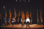 Cast in a scene from the New York Shakespeare Festival production of the play "Richard III" at the Delacorte Theatre in Central Park (New York)