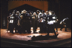 Cast in a scene from the New York Shakespeare Festival production of the play "Richard III" at the Delacorte Theatre in Central Park (New York)
