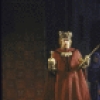 Actors (front) Kevin Conway and Jane White with cast members in a scene from the New York Shakespeare Festival production of the play "King John" at the Delacorte Theatre in Central Park (New York)