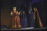 Actors (front) Kevin Conway and Jane White with cast members in a scene from the New York Shakespeare Festival production of the play "King John" at the Delacorte Theatre in Central Park (New York)