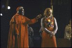 Actors (L-R) Herb Downer and Jay O. Sanders in a scene from the New York Shakespeare Festival production of the play "King John" at the Delacorte Theatre in Central Park (New York)