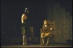 Actor Devon Michaels (seated) with cast member in a scene from the New York Shakespeare Festival production of the play "King John" at the Delacorte Theatre in Central Park (New York)