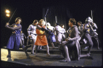 Actors (front, L and 2L) Michael Louden and Kevin Conway with cast members in a scene from the New York Shakespeare Festival production of the play "King John" at the Delacorte Theatre in Central Park (New York)