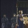 Actors (C, L-R) Michael Louden and Jordan Lund with cast members in a scene from the New York Shakespeare Festival production of the play "King John" at the Delacorte Theatre in Central Park (New York)