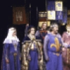 Actors (front, L-R) Robin Moseley, Michael Louden, Richard Venture, Mariette Hartley, Devon Michaels, Kevin Conway, Jane White and Jay O. Sanders with cast members in a scene from the New York Shakespeare Festival production of the play "King John" at the Dela corte Theatre in Central Park (New York)