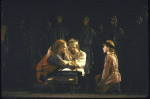 Actors (front, L-R) Jay O. Sanders, Kevin Conway and Wade Raley with cast members in a scene from the New York Shakespeare Festival production of the play "King John" at the Delacorte Theatre in Central Park (New York)