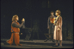 Actors (front, L-R) Jay O. Sanders and Wade Raley with cast members in a scene from the New York Shakespeare Festival production of the play "King John" at the Delacorte Theatre in Central Park (New York)